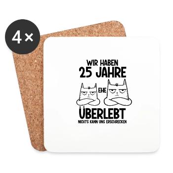 25 Jahre Ehe überlebt Silberhochzeit Hochzeitstag - Untersetzer (4er-Set) - Weiß - Vorne