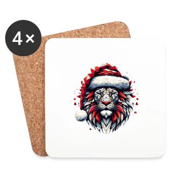 Polygon Art - Lion Lion Head with Santa Hat - Coasters (set of 4) - white - Front