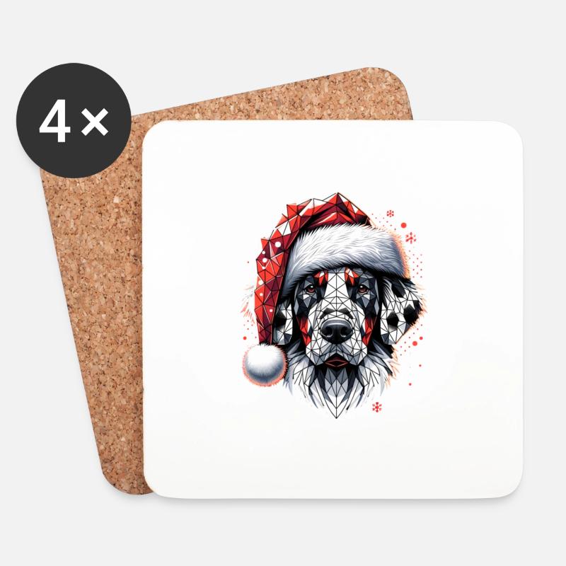 Polygon Kunst - Dalmatiner Hund Weihnachtsmütze - Untersetzer (4er-Set) - Weiß