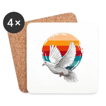 La paix en mouvement – Colombe au coucher du soleil - Dessous de verre (lot de 4) - blanc - Devant