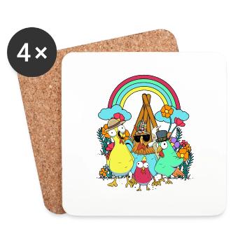 Rainbow Hippie Tipi Poulets Stoner Poulet - Dessous de verre (lot de 4) - blanc - Devant