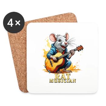 RATTE GITARRE RAT MUSICIAN - Untersetzer (4er-Set) - Weiß - Vorne