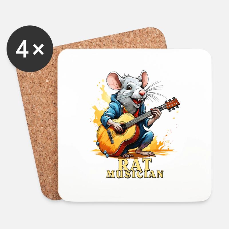 RATTE GITARRE RAT MUSICIAN - Untersetzer (4er-Set) - Weiß
