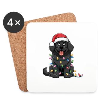 Terre-Neuve Noël Lumières Noël Chiens Cadeaux - Dessous de verre (lot de 4) - blanc - Devant