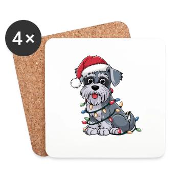 Schnauzer miniature Lumières de Noël Chiens de Noël - Dessous de verre (lot de 4) - blanc - Devant
