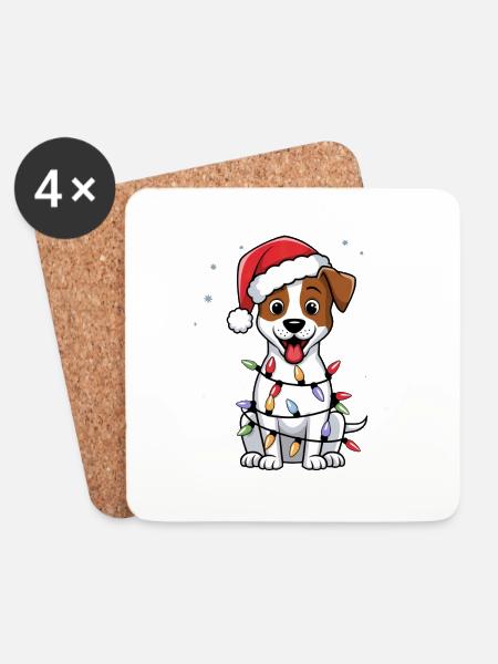 Jack Russell Terrier Christmas Lights Xmas Dogs - Untersetzer (4er-Set) - Weiß