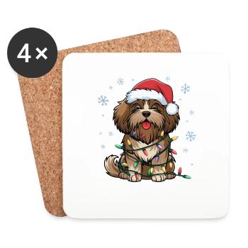 Lumières de Noël Havanais Noël Chiens Cadeaux - Dessous de verre (lot de 4) - blanc - Devant