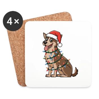 Norwegian Elkhound Christmas Lights Xmas Dogs - Coasters (set of 4) - white - Front