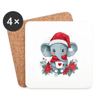 Elefant Kaffee Weihnachten Frauen Männer Kinder - Untersetzer (4er-Set) - Weiß - Vorne