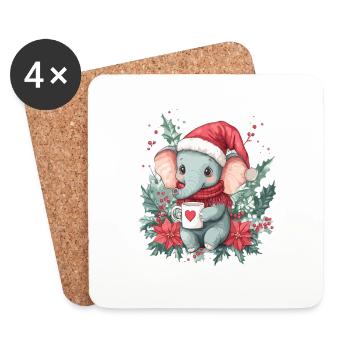 Elefant Kaffee Weihnachten Frauen Männer Kinder - Untersetzer (4er-Set) - Weiß - Vorne