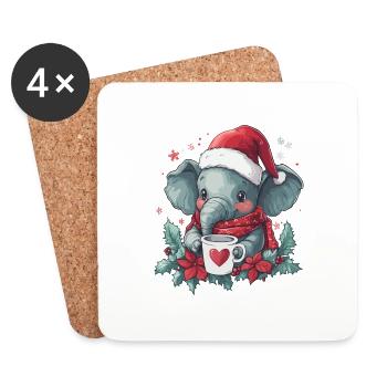 Elefant Kaffee Weihnachten Frauen Männer Kinder - Untersetzer (4er-Set) - Weiß - Vorne