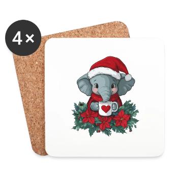Elefant Kaffee Weihnachten Frauen Männer Kinder - Untersetzer (4er-Set) - Weiß - Vorne