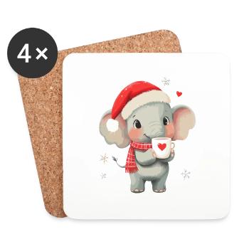 Elefant Kaffee Weihnachten Frauen Männer Kinder - Untersetzer (4er-Set) - Weiß - Vorne