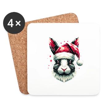 Polygone Art Lapin Portant Un Chapeau De Père Noël Original - Dessous de verre (lot de 4) - blanc - Devant