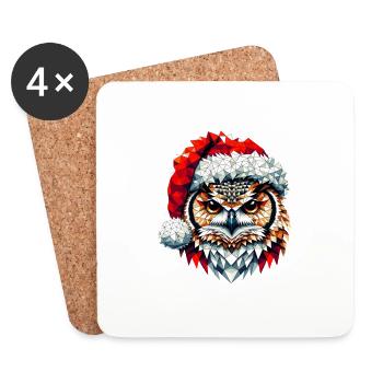 Polygon Art hibou aigle hibou chapeau de Noël Original - Dessous de verre (lot de 4) - blanc - Devant