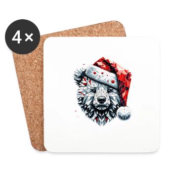 Polygone Art Ours Polaire Père Noël Chapeau Original - Dessous de verre (lot de 4) - blanc - Devant