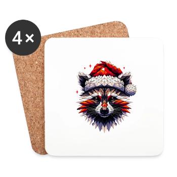 Polygon Art raton laveur Père Noël chapeau Original - Dessous de verre (lot de 4) - blanc - Devant