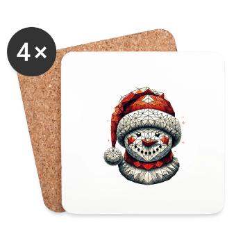 Polygone Art Bonhomme de neige Père Noël Chapeau Original - Dessous de verre (lot de 4) - blanc - Devant