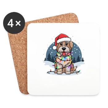 Wheaten Terrier à poil doux Noël lumières de Noël - Dessous de verre (lot de 4) - blanc - Devant