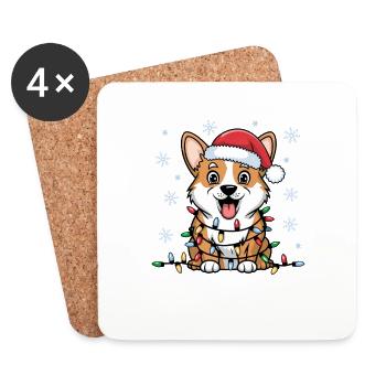 Pembroke Welsh Corgi Noël Lumières Noël Chiens - Dessous de verre (lot de 4) - blanc - Devant