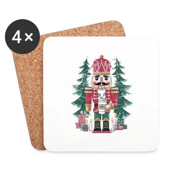 Festlicher Nussknacker mit Kaffee für einen - Untersetzer (4er-Set) - Weiß - Vorne