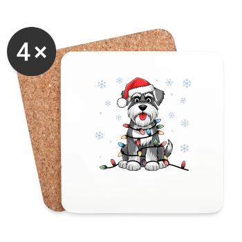 Standard Schnauzer Lumières de Noël Chiens de Noël - Dessous de verre (lot de 4) - blanc - Devant