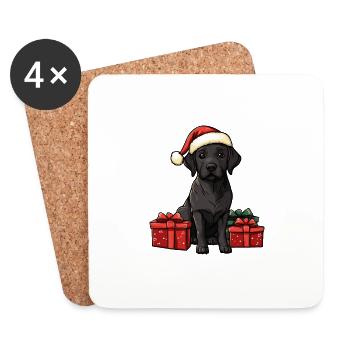 Labrador chien Noël Comic Cadeaux - Dessous de verre (lot de 4) - blanc - Devant
