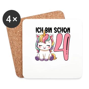 J’ai déjà quatre ans Licorne 4e anniversaire - Dessous de verre (lot de 4) - blanc - Devant