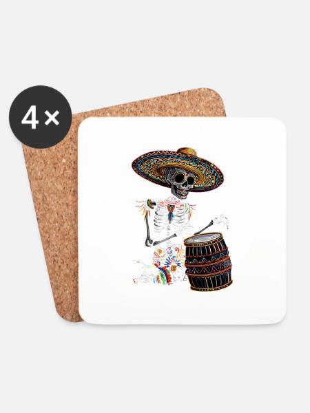 Mexican Skeleton Drums - Coasters (set of 4) - white
