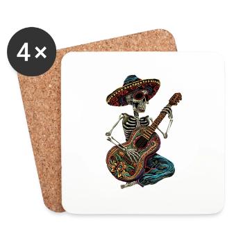 Guitare squelette mexicaine - Dessous de verre (lot de 4) - blanc - Devant
