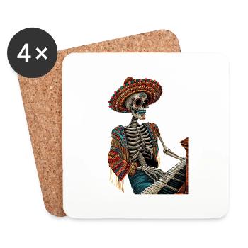 Piano Squelette Mexicain - Dessous de verre (lot de 4) - blanc - Devant