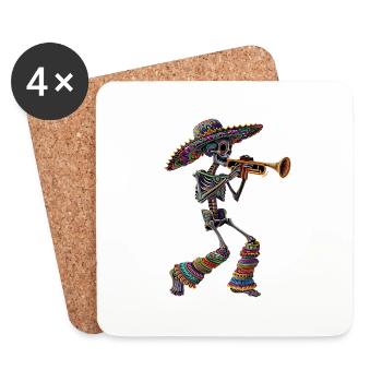 Mexikanisches Trompet Skelett - Untersetzer (4er-Set) - Weiß - Vorne