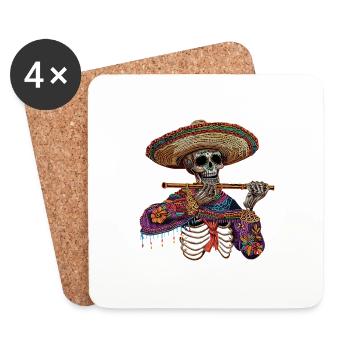 Flute Mexican Skeleton - Coasters (set of 4) - white - Front