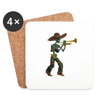 Trompette mexicaine squelette - Dessous de verre (lot de 4) - blanc - Devant