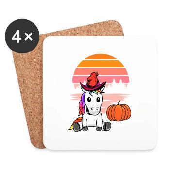 Halloween Einhorn Einhörner Pferd Pferde Kürbis - Untersetzer (4er-Set) - Weiß - Vorne