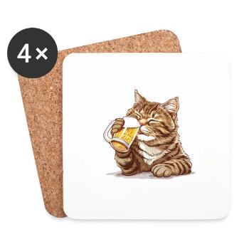 Cute Cat Drinking Beer 2 - Untersetzer (4er-Set) - Weiß - Vorne