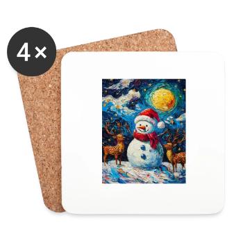 Bonhomme de neige Décoration de Noël Femmes Hommes Enfants - Dessous de verre (lot de 4) - blanc - Devant