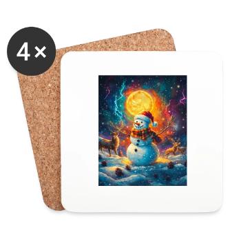 Bonhomme de neige Décoration de Noël Femmes Hommes Enfants - Dessous de verre (lot de 4) - blanc - Devant