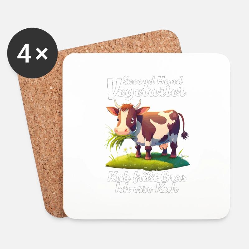 VEGETARIER KUH FRIßT GRAS - Untersetzer (4er-Set) - Weiß