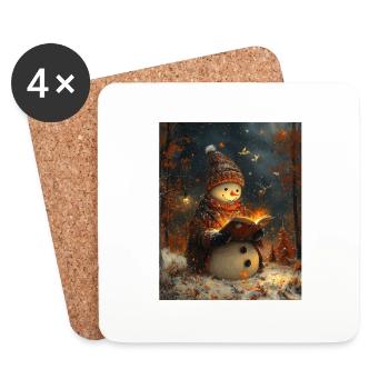 Bonhomme de neige Décoration de Noël Femmes Hommes Enfants - Dessous de verre (lot de 4) - blanc - Devant
