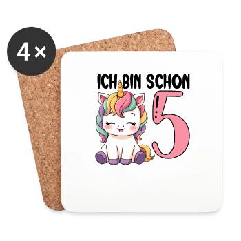 J’ai déjà cinq ans Licorne 5e anniversaire - Dessous de verre (lot de 4) - blanc - Devant