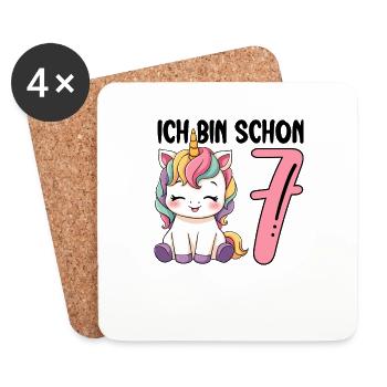 J’ai déjà sept ans Licorne 7e anniversaire - Dessous de verre (lot de 4) - blanc - Devant