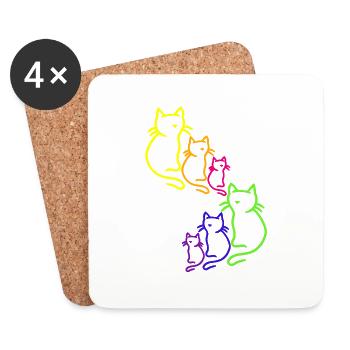 Regenbogen Katzen Katze 80er 90er Vintage Kätzchen - Untersetzer (4er-Set) - Weiß - Vorne