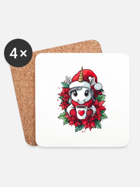 Einhorn Kaffee Weihnachten Frauen Männer Kinder - Untersetzer (4er-Set) - Weiß