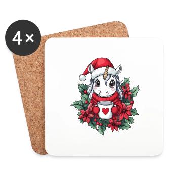 Licorne Café Noël Femmes Hommes Enfants - Dessous de verre (lot de 4) - blanc - Devant