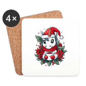 Licorne Café Noël Femmes Hommes Enfants - Dessous de verre (lot de 4) - blanc - Devant