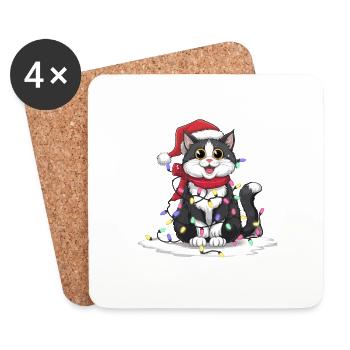 Katze Weihnachten Frohe Weihnachten - Untersetzer (4er-Set) - Weiß - Vorne