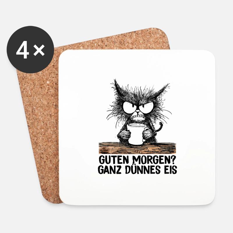 Guten Morgen Ganz Dünnes Eis Morgenmuffel Katze - Untersetzer (4er-Set) - Weiß