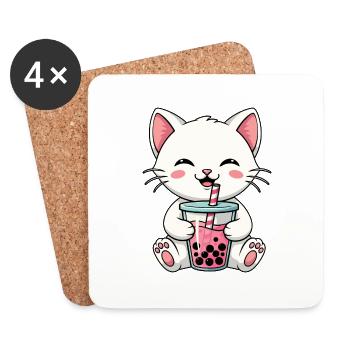 Katze Bubble Tea - Untersetzer (4er-Set) - Weiß - Vorne