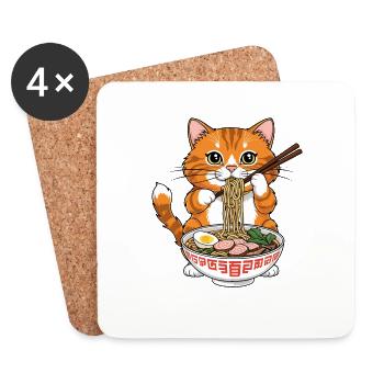 Ramen pour chats - Dessous de verre (lot de 4) - blanc - Devant